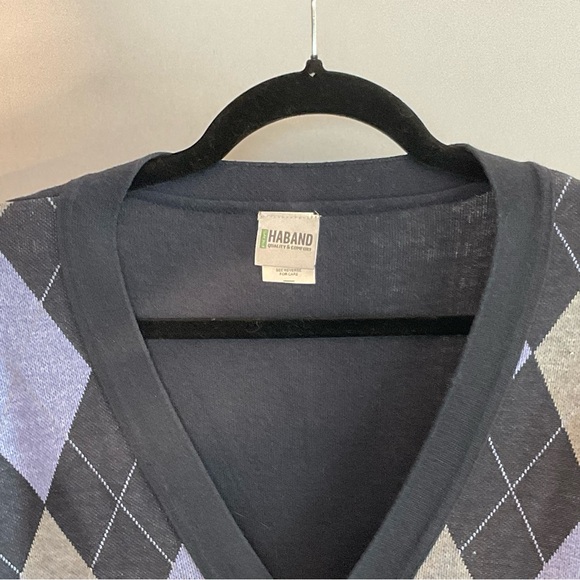 Haband Men's Black and Purple Argyle Cardigan - Picture 8 of 13